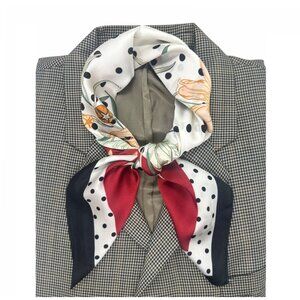 ⭐Luxurious Silky Floral Polka Dot Square Scarf White Black Vintage-Inspired New⭐